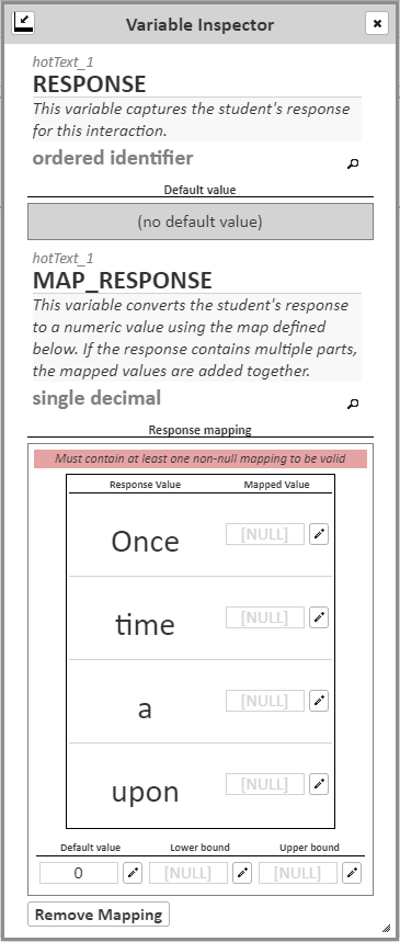 Variable Inspector window showing MAP_RESPONSE variable